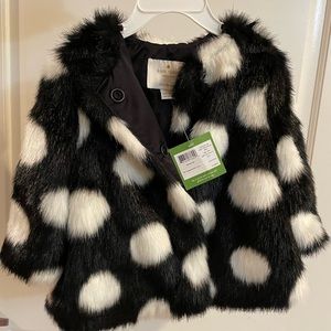 Kate Spade 12 Month Infant Faux Fur Black and White Polka Dot Coat